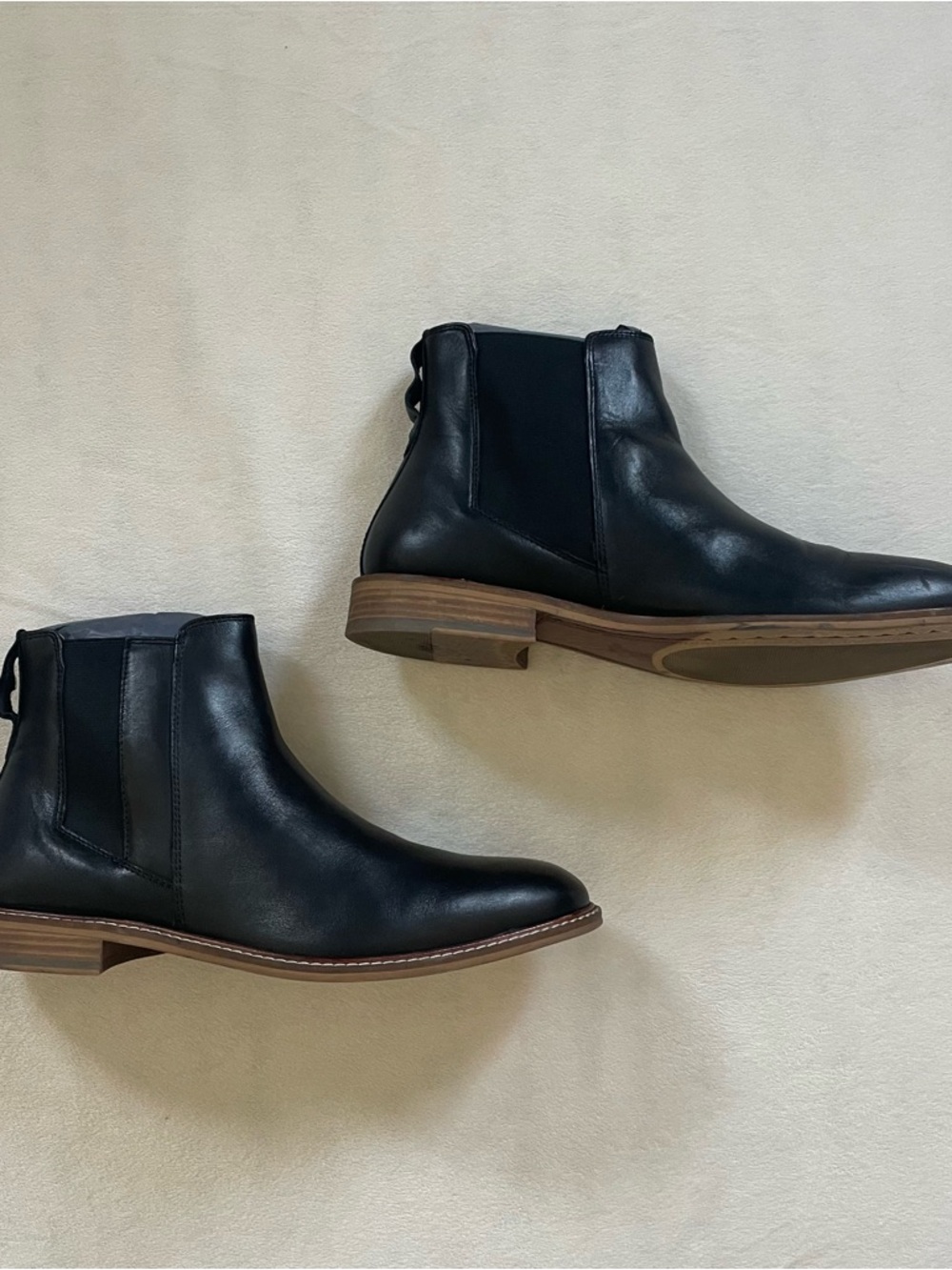 Men's Black Leather Chukka Boots with Stacked Wood-Look Sole